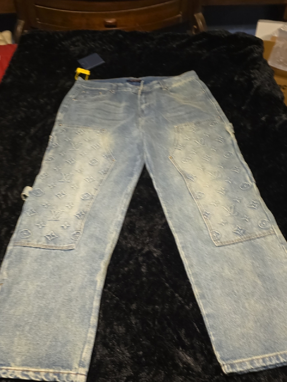 Louis Vuitton Light Blue Monogram Embossed Denim Jeans